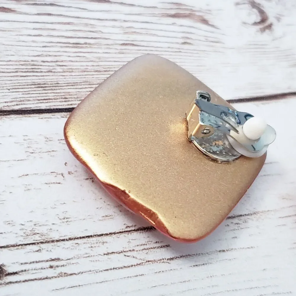 Vintage Clip On Earrings - Large Statement Earrings Orangey Amber Tone